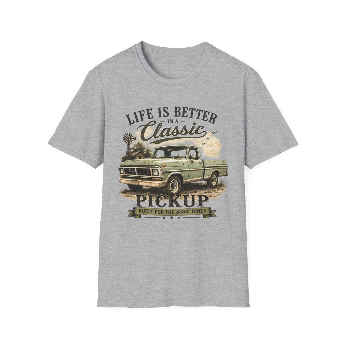 Sport Grey Classic Pickup T-Shirt — "Life Is Better in a Classic" Vintage Truck Tee