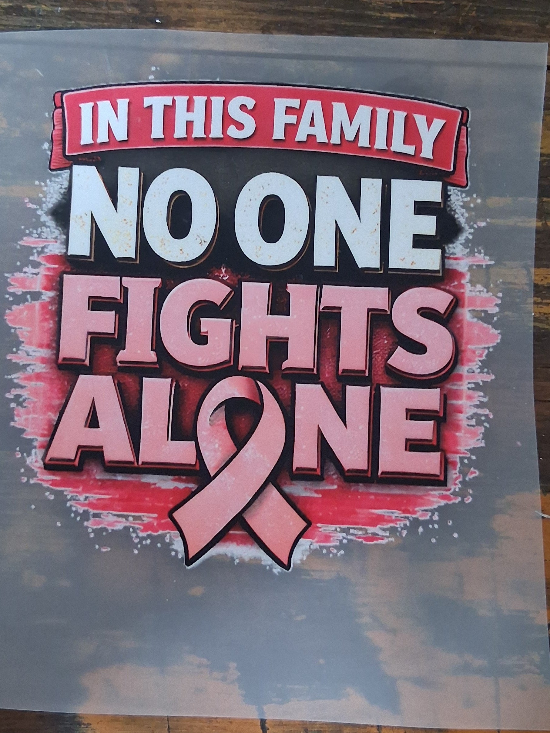 Breast Cancer DTF Transfer Bundle on a wooden surface