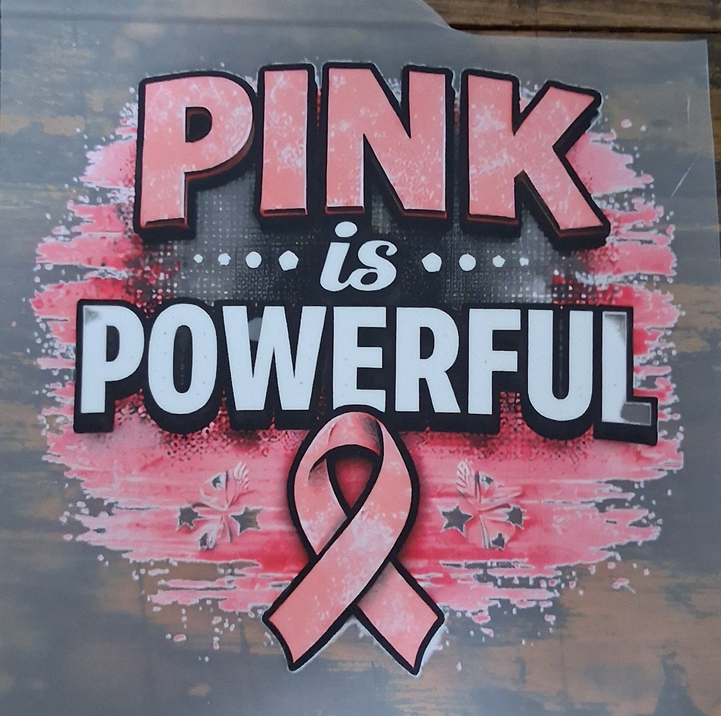 Breast Cancer DTF Transfer Bundle on a wooden surface