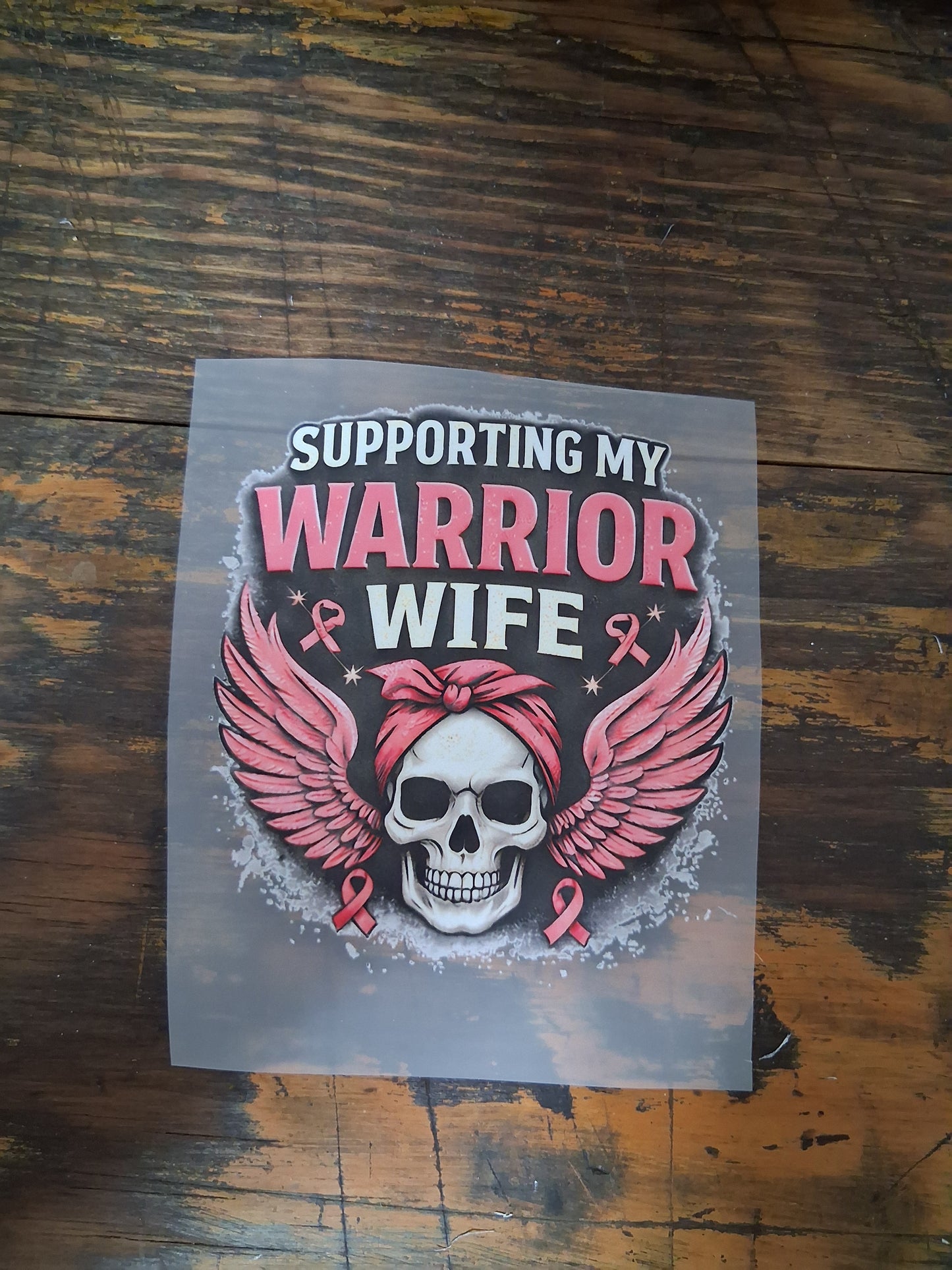 Breast Cancer DTF Transfer Bundle on a wooden surface