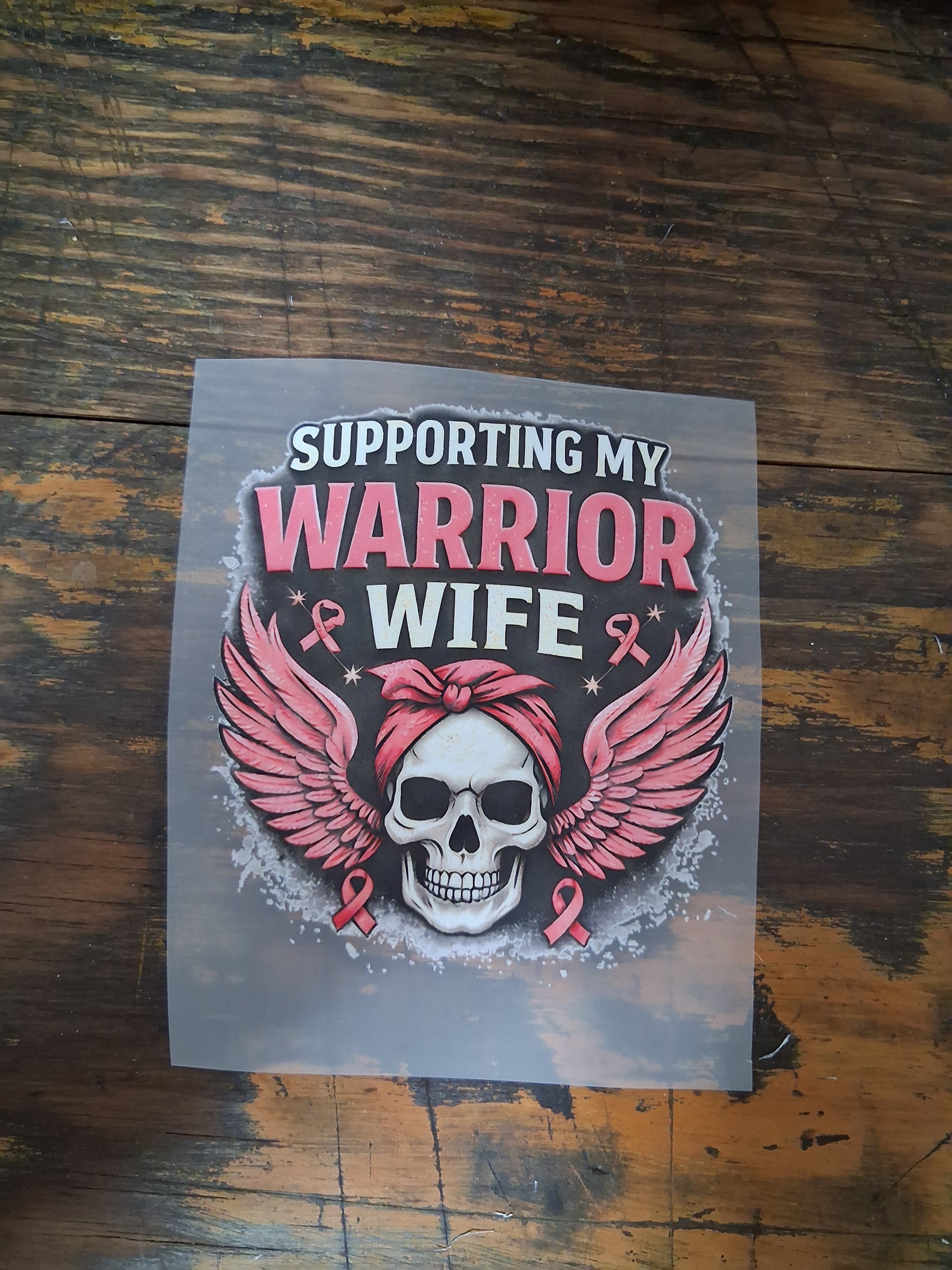 Breast Cancer DTF Transfer Bundle on a wooden surface