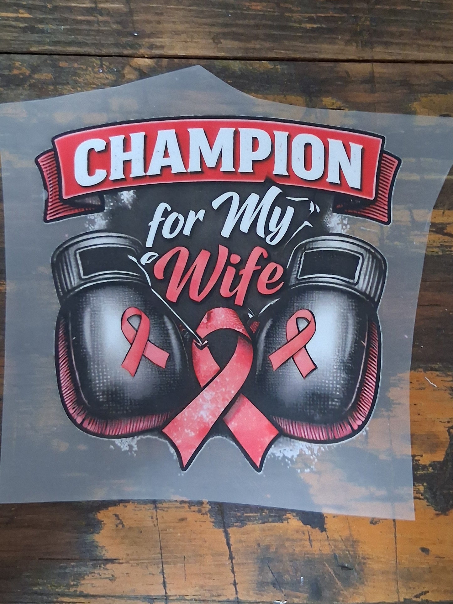Breast Cancer DTF Transfer Bundle on a wooden surface