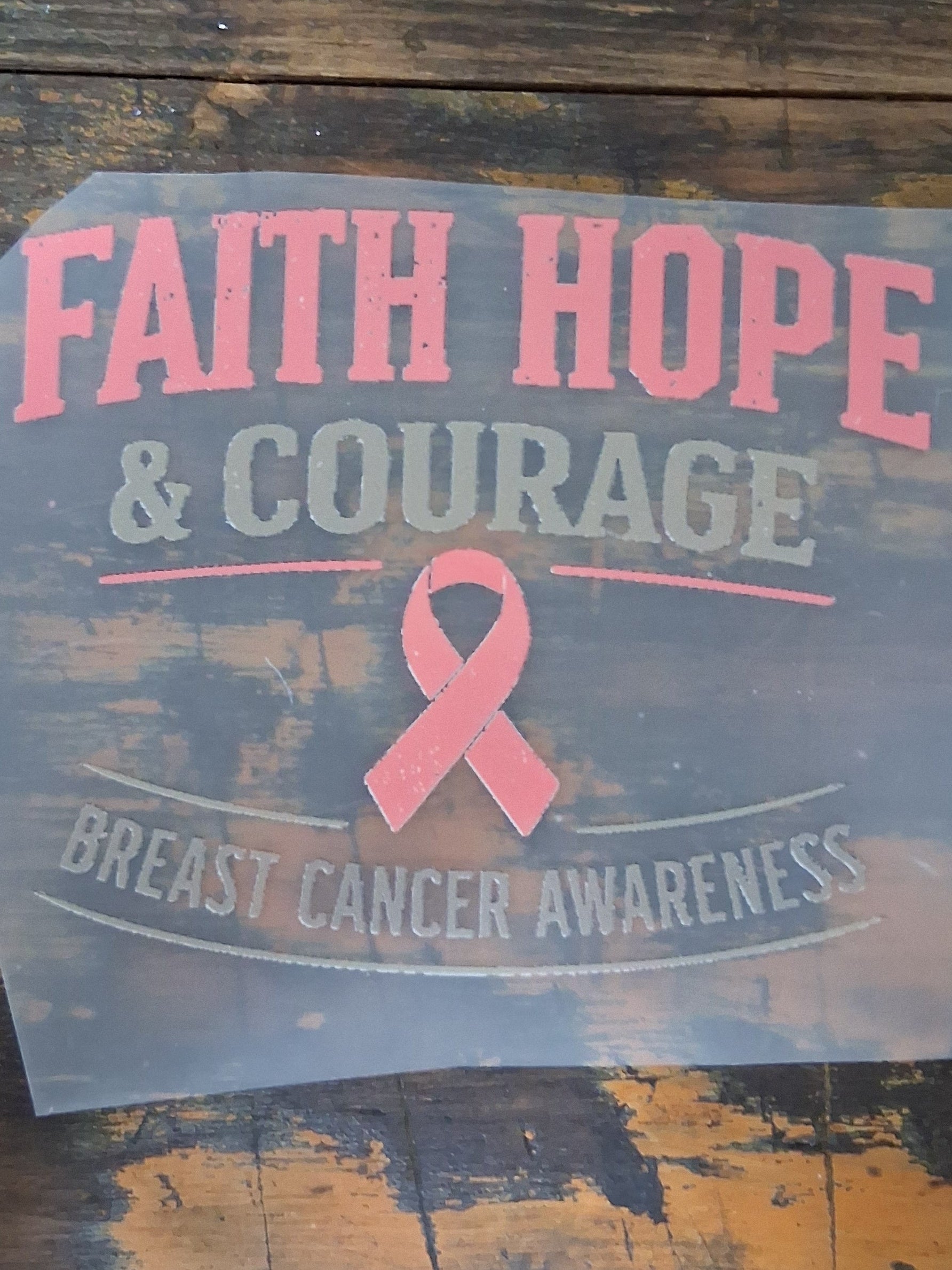 Breast Cancer DTF Transfer Bundle on a wooden surface