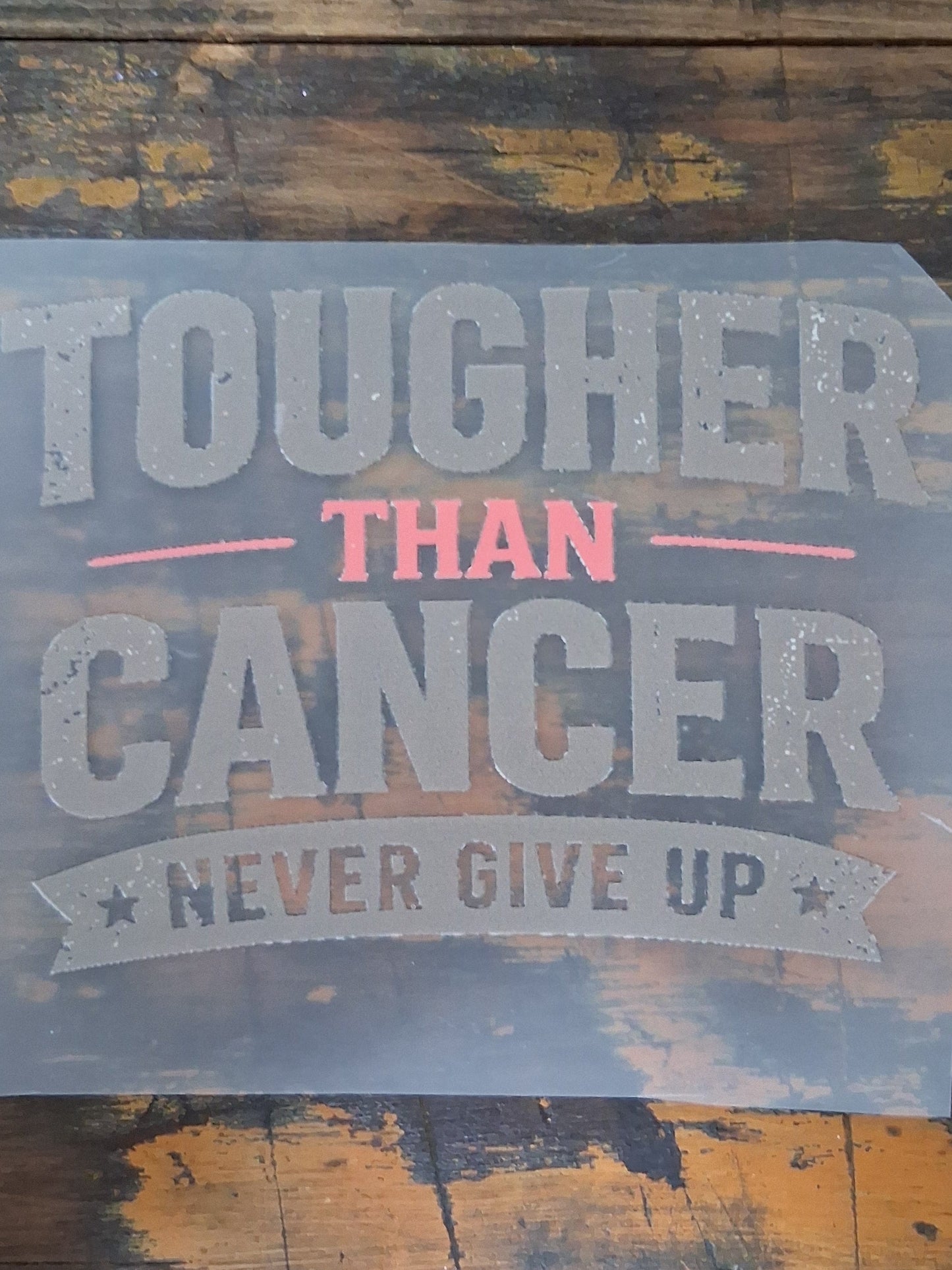 Breast Cancer DTF Transfer Bundle on a wooden surface