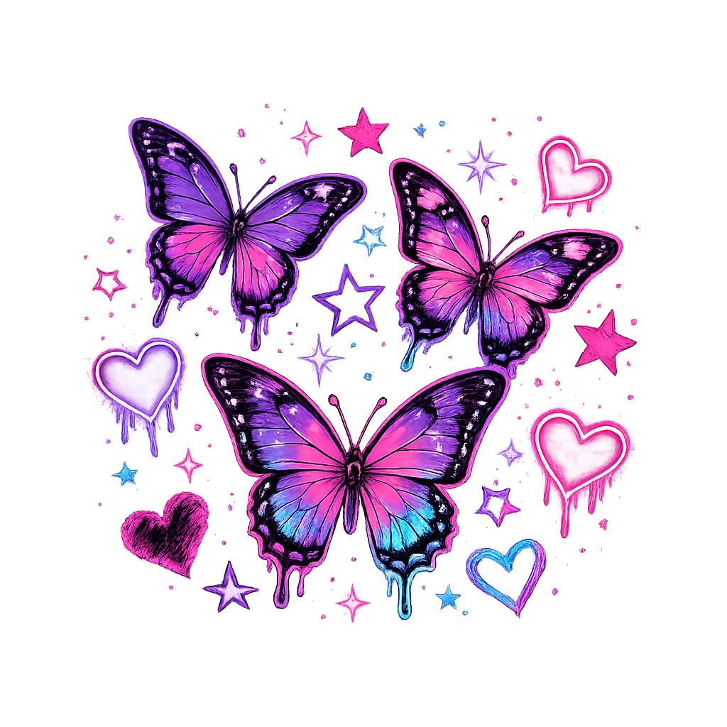 Butterflies and Hearts and Stars Version 1 PNG File
