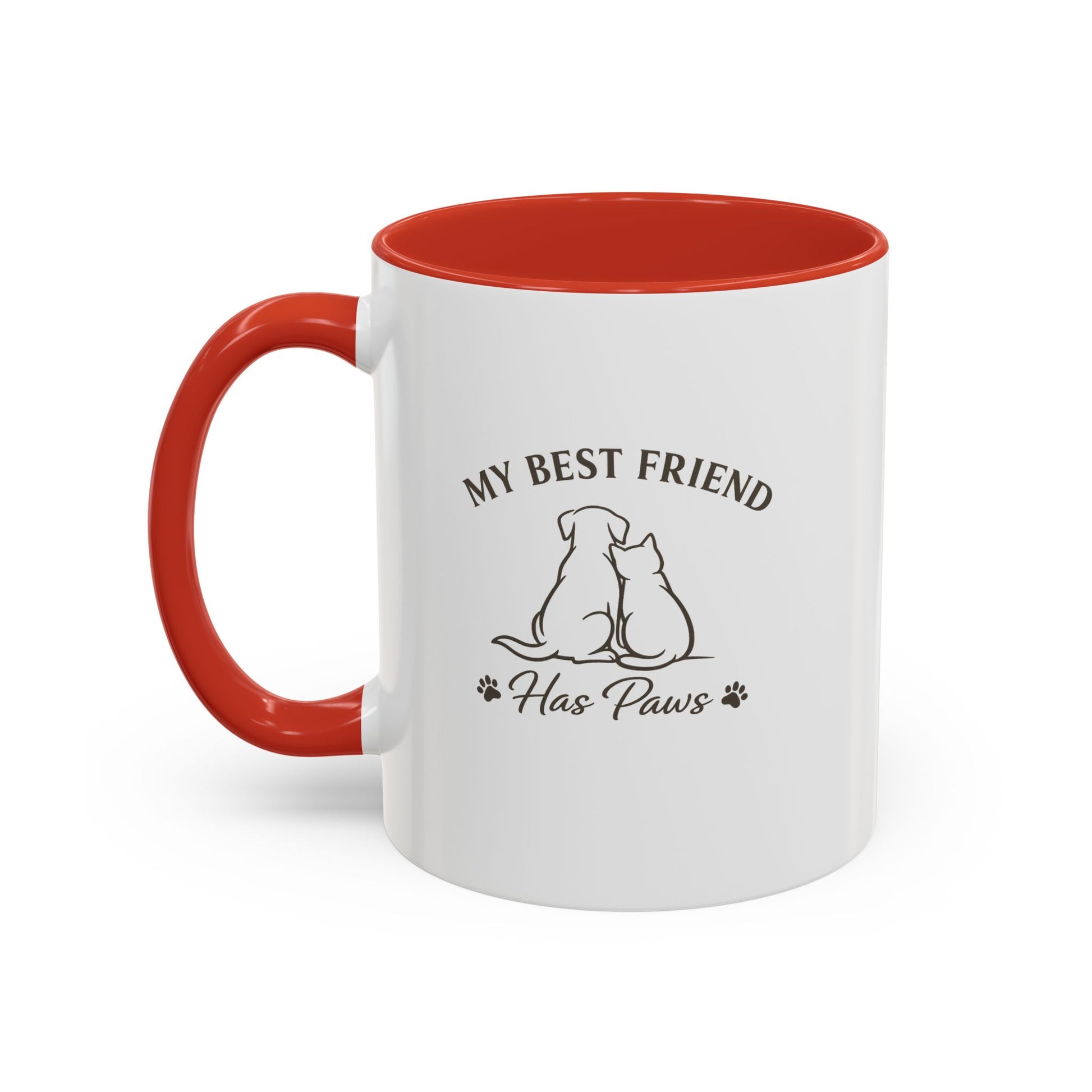 White mug with red interior and handle featuring My Best Friend Has Paws PNG File